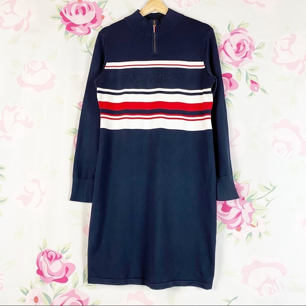 NEW Tommy Hilfiger Logo Blue Sweater Knit Dress M